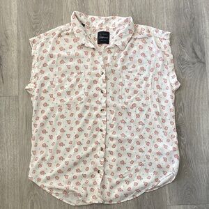 Jachs Woman Girlfriend White Blouse with Red Floral Print Size Large